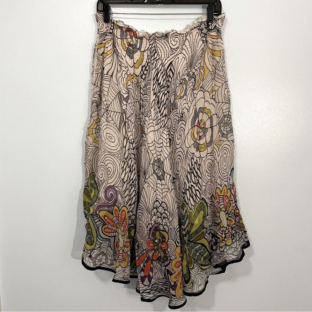 Alberto Makali Gold and Green Floral Sequin A-Line Midi Skirt XL - Picture 2 of 11